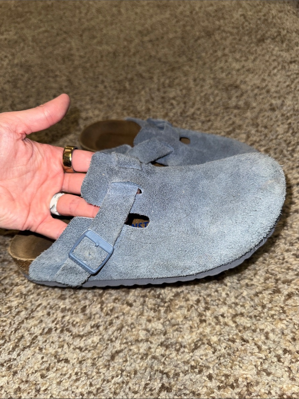 Birkenstock Suede Slip-On Clog in Light Blue with Buckle